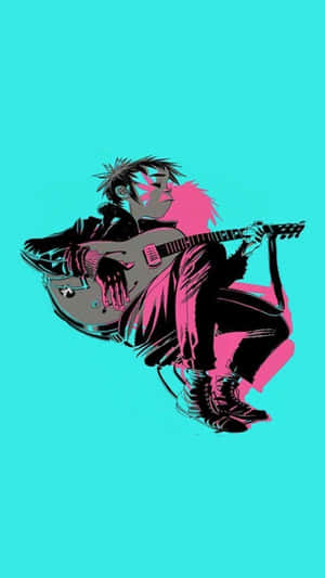 Gorillaz Iphone 2-d Playing Guitar Blue Wallpaper