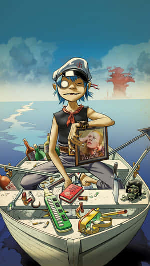 Gorillaz Iphone 2d On A Dinghy Wallpaper