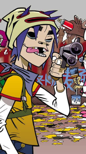 Gorillaz Iphone 2d Pointing A Gun Wallpaper