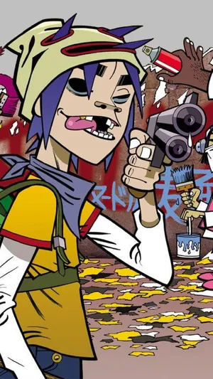 Gorillaz Iphone 2d Pointing A Gun Wallpaper