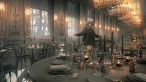 Goth Anime Girl In Elegant Room Wallpaper