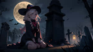 Goth Anime Girl In Graveyard Wallpaper