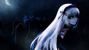 Goth Anime Girl Under Moonlight Wallpaper