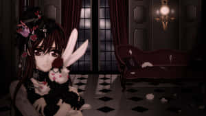 Goth Anime Girl With Bunnies Wallpaper