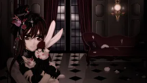 Goth Anime Girl With Bunnies Wallpaper