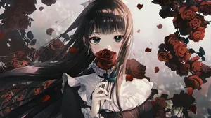 Goth Anime Girl With Roses Wallpaper