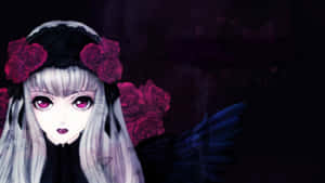 Goth Anime Girl With Roses Wallpaper