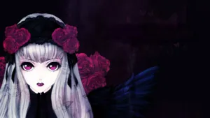 Goth Anime Girl With Roses Wallpaper