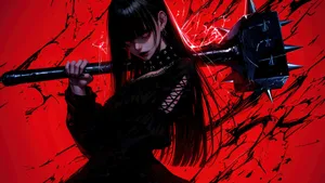 Goth Anime Girl With Spiked Mace Wallpaper
