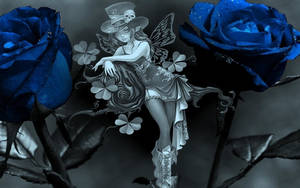 Goth Fairy And Blue Roses Wallpaper