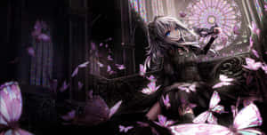 Gothic_ Anime_ Girl_with_ Butterflies Wallpaper