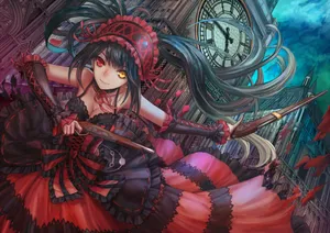 Gothic Anime Girlwith Clockwork Background Wallpaper
