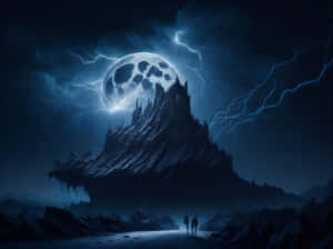 Gothic_ Castle_ Under_ Full_ Moon_with_ Lightning Wallpaper