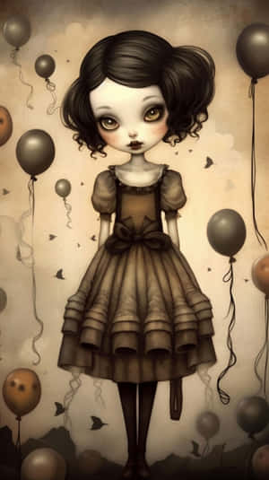 Gothic Doll Balloons Vintage Art Wallpaper