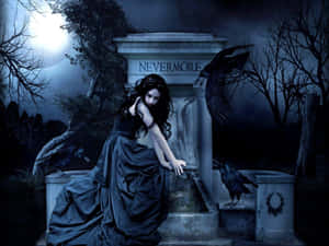 Gothic Eleganceat Moonlit Graveyard Wallpaper