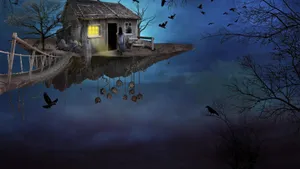 Gothic Fantasy Lakeside Hut Wallpaper