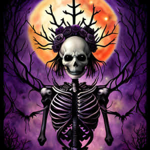 Gothic Purple Skeleton Art Wallpaper