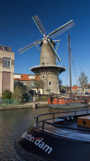 Gouda Windmilland Boat Netherlands Wallpaper
