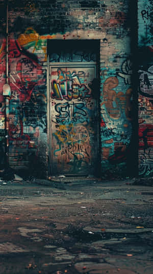 Graffiti Covered Door Urban Backdrop Wallpaper