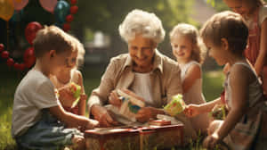 Grandma Gifts With Grandchildren Outdoors Wallpaper