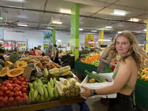 Granola Girl At Farmers Market Wallpaper