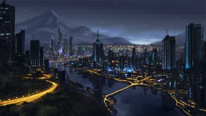 Graphic Art Fantasy City At Night Wallpaper