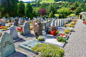 Gravestone In A Peaceful Cemetery Wallpaper