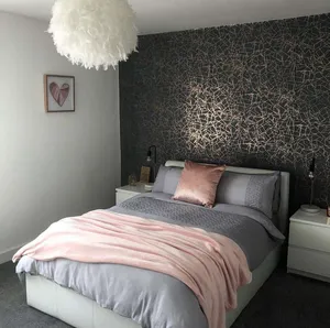 Gray Bed Black And Silver Wall Wallpaper