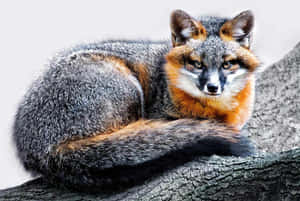 Gray Fox Restingon Tree Branch Wallpaper