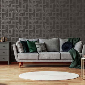 Gray Gilded Wall Of The Living Area Wallpaper