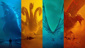 Grazing Mothra, Rodan And King Ghidorah. Wallpaper