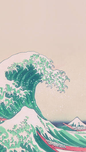 Green And Pink Japanese Wave Wallpaper