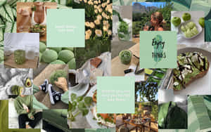 Green And White Collage With Pictures Of Food And Drinks Wallpaper
