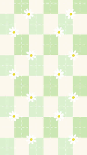 Green Checkered Daisy Pattern Wallpaper