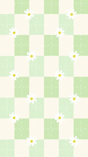 Green Checkered Daisy Pattern Wallpaper