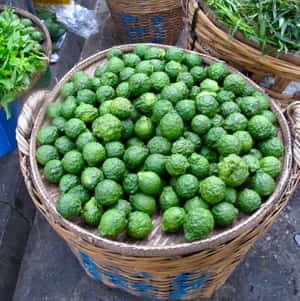 Green Citrus Kaffir Lime On The Basket Wallpaper