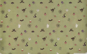 Green Cute Aesthetic Halloween Patterned Wallpaper