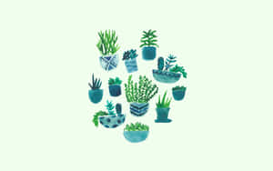 Green Cute Plants Minimalist Graphic Wallpaper