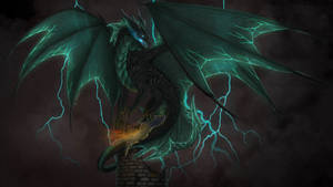 Green Dragon On Castle Tower Wallpaper