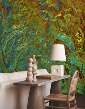 Green Gilded Wall For A Study Set Up Wallpaper