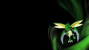 Green Glowing Flying Scyther Wallpaper