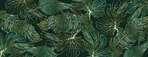 Green Gold Tropical Leaves Pattern Wallpaper
