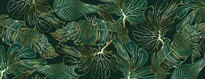 Green Gold Tropical Leaves Pattern Wallpaper