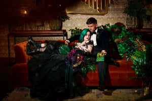 Green Goth Couple Elegant Interior Wallpaper