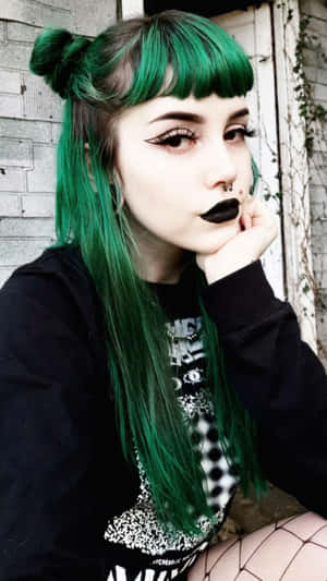 Green Goth Girl Aesthetic Wallpaper