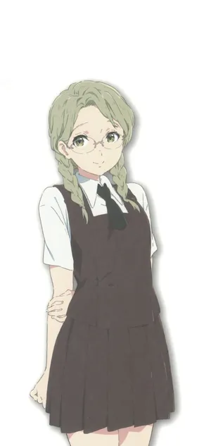 Green Haired Anime Girlin School Uniform Wallpaper