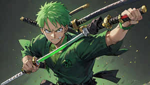 Green Haired Anime Swordsman Wallpaper