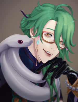 Green Haired Manwith Snake Companion Wallpaper