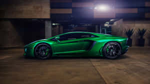 Green Lamborghini Aventador Parking Garage Wallpaper