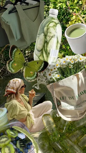 Green March Aesthetic Collage Wallpaper